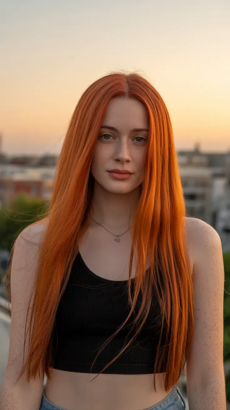 hair color ideas for summer 2026 Sunset Copper Longline Statement Shade