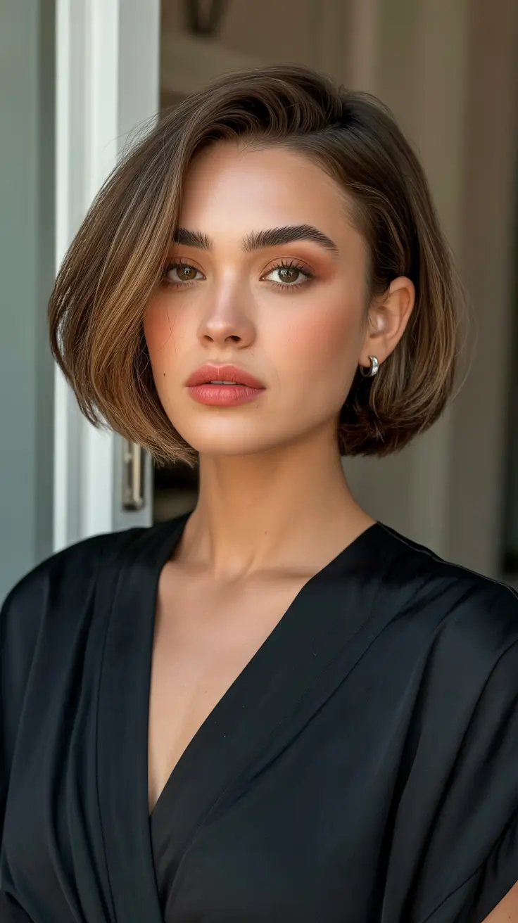 hair color ideas for summer 2026 Rich Mocha Brunette Sculpted Bob