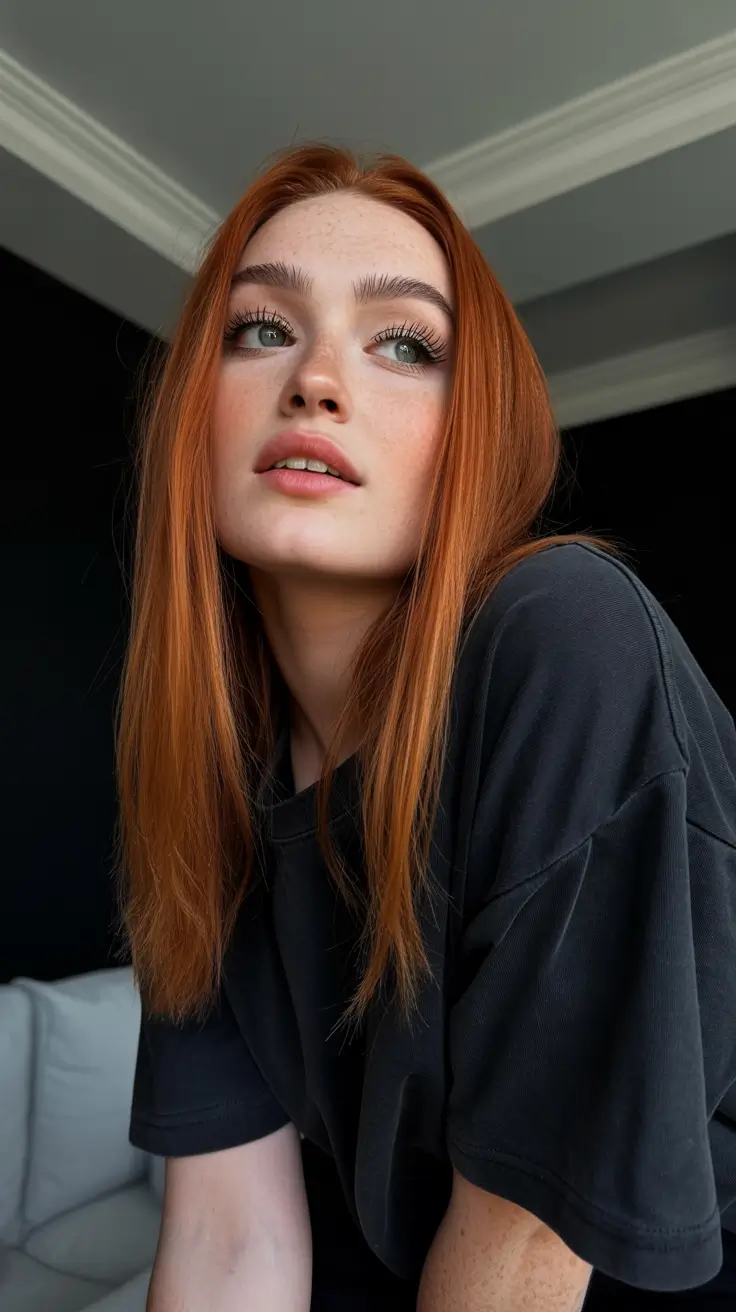May Hair Color Ideas 2026 Vibrant Copper Straight Mid-Length Glow