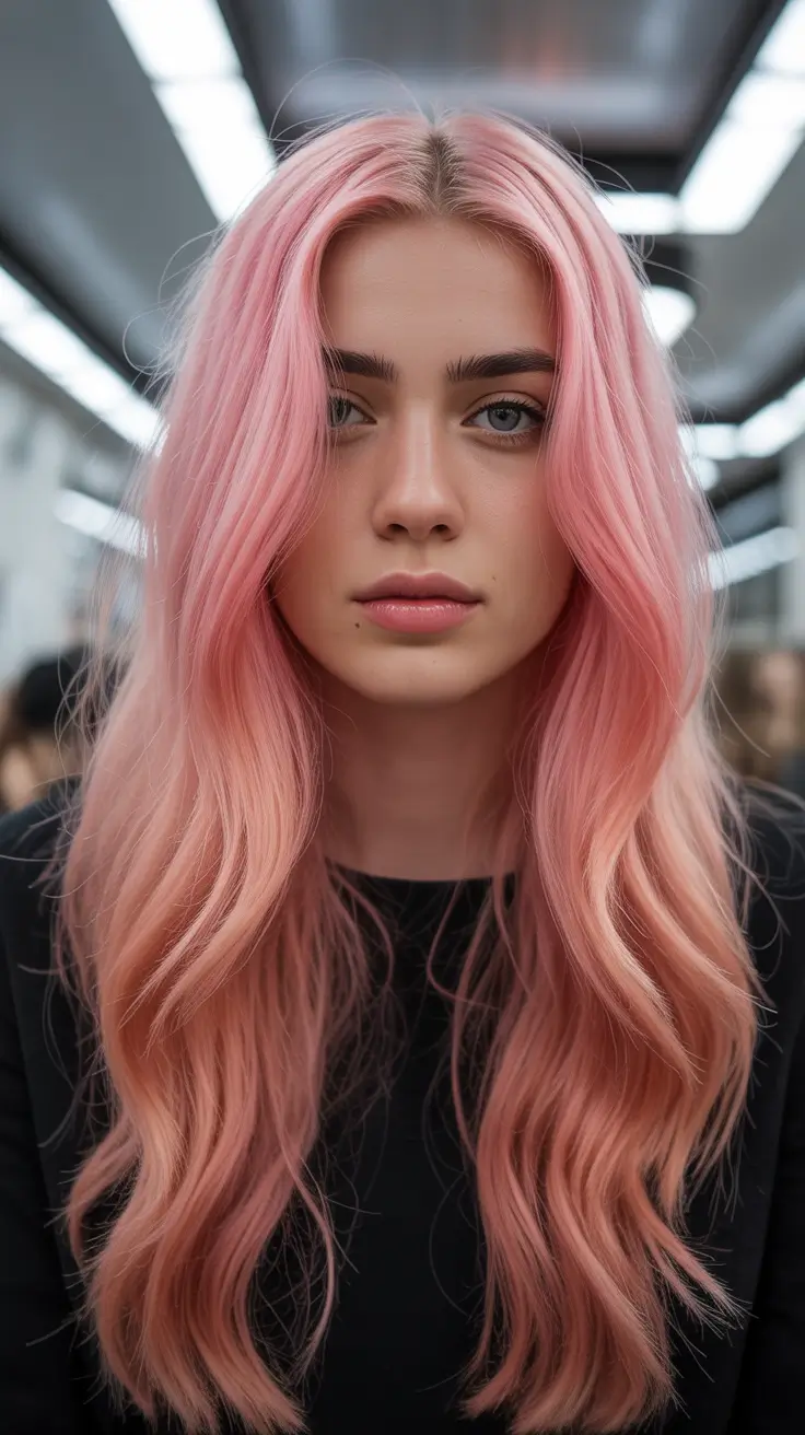 May Hair Color Ideas 2026 Romantic Peach Pink Long Waves