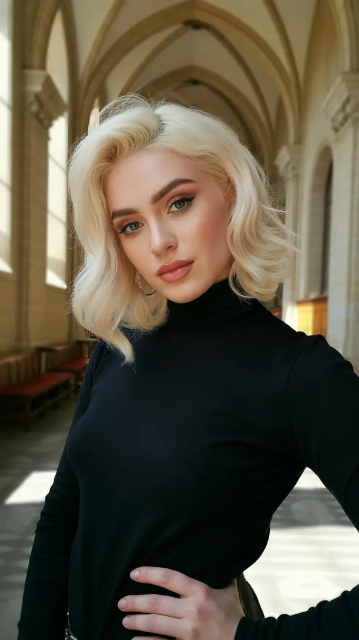 May Hair Color Ideas 2026 Vintage Cream Blonde Sculpted Lob