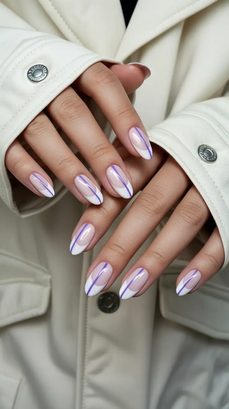May Nails Ideas 2026 Minimal Lavender Line Art for Editorial Softness