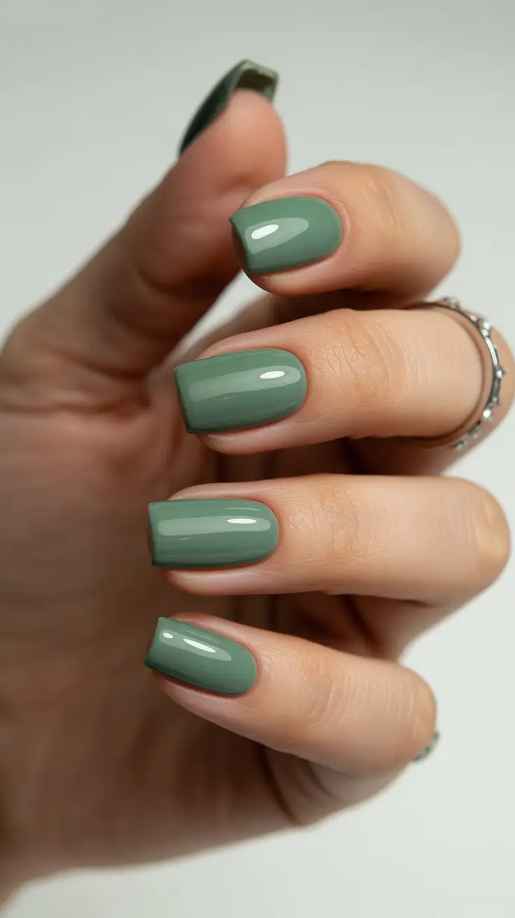 May Nails Ideas 2026 Muted Sage Gloss for Effortless Everyday Trend Appeal