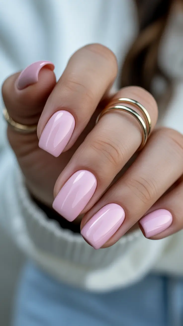 May Nails Ideas 2026 Soft Baby Pink Shine for Romantic Minimal Spring Styling