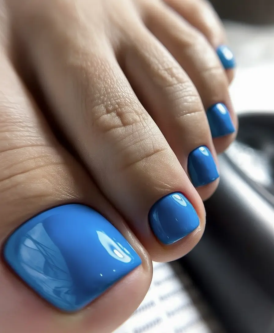 minimalist spring toe nails 2026 Glossy Sky Blue Simplicity for Clean Seasonal Refresh