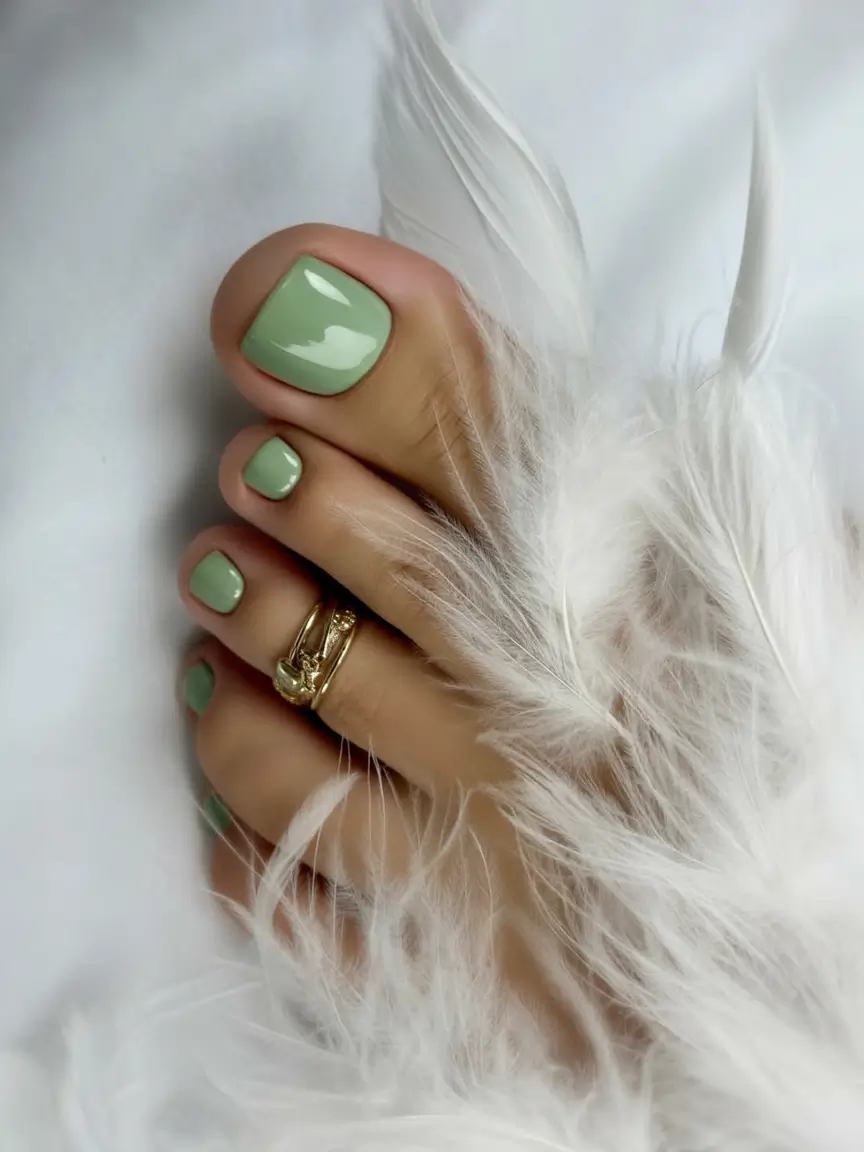 minimalist spring toe nails 2026 Muted Sage Green Gloss for Effortless Spring Chic
