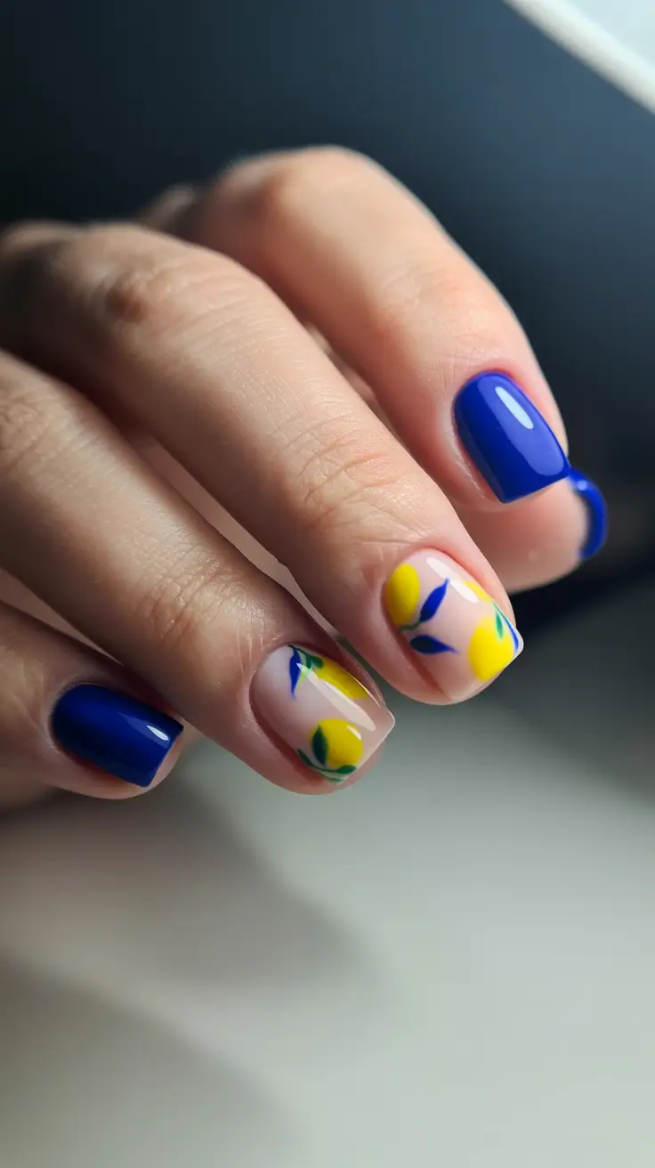 nail art ideas for summer 2026 Cobalt & Citrus Pop Energy