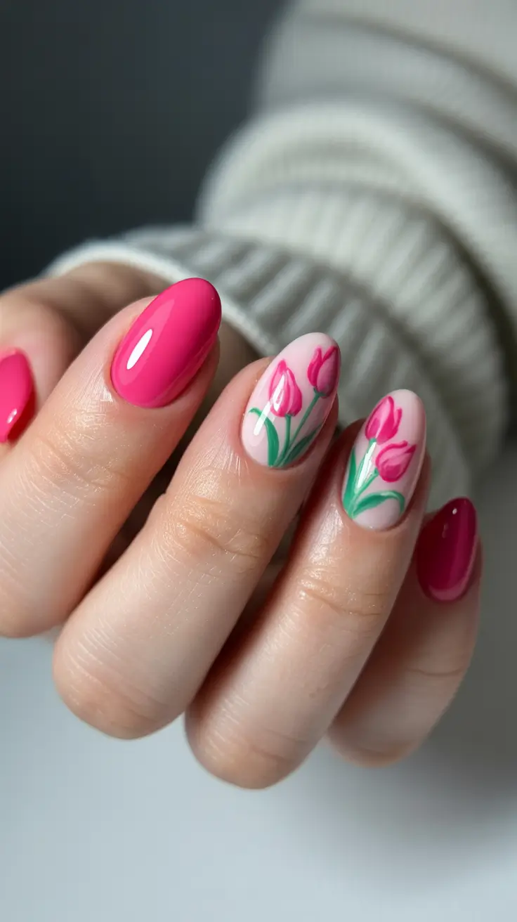 nail art ideas for summer 2026 Hot Pink Tulip Garden Mood