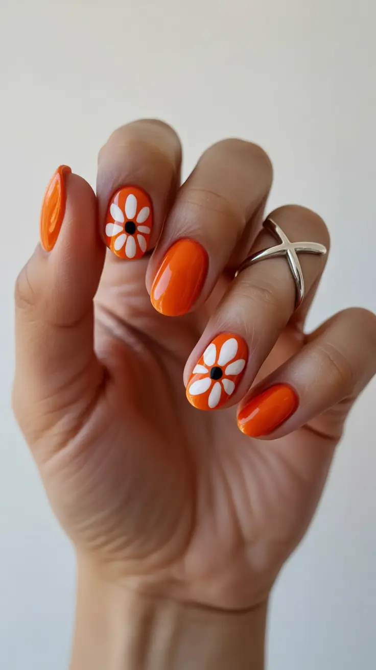 nail art ideas for summer 2026 Tangerine Daisy Retro Pop