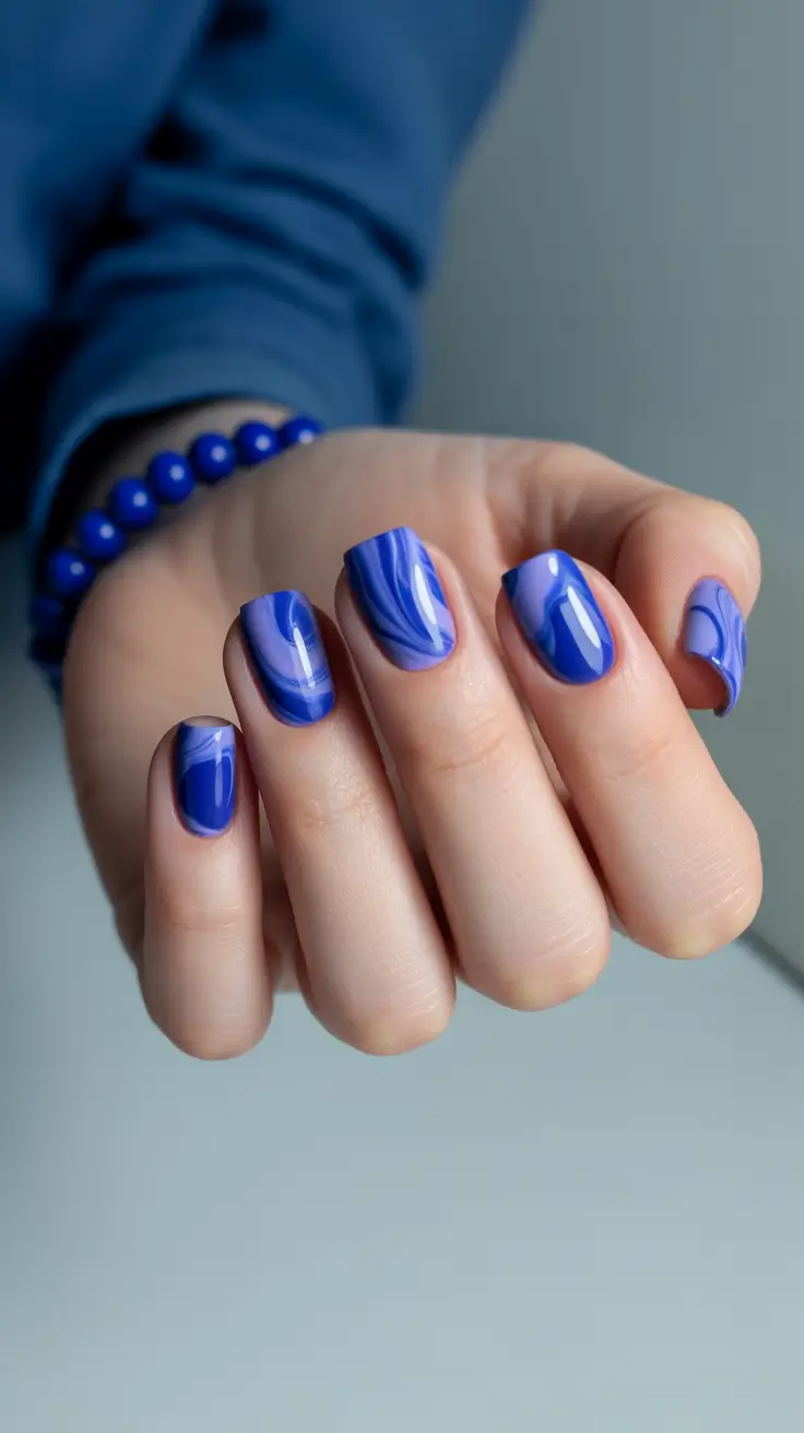 nail art ideas for summer 2026 Blue Marble Minimal Drama