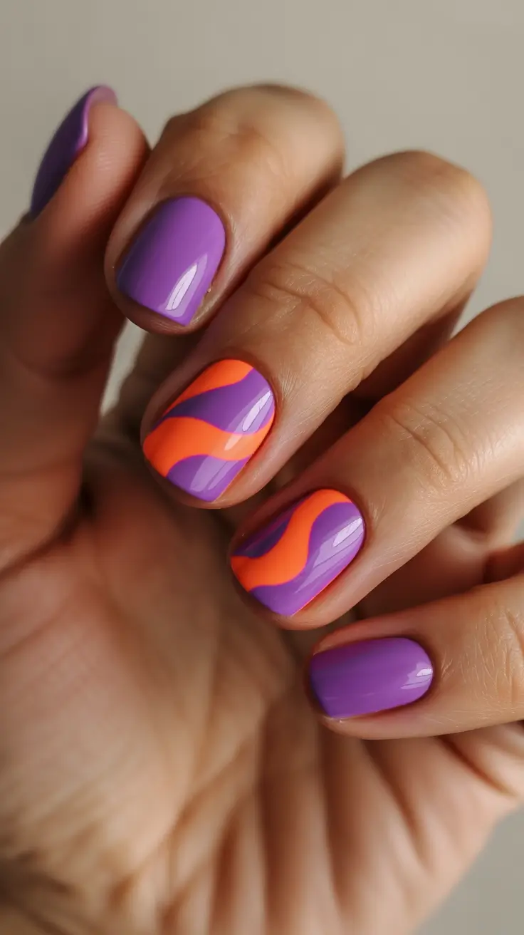 nail art ideas for summer 2026 Purple Wave Retro Graphic