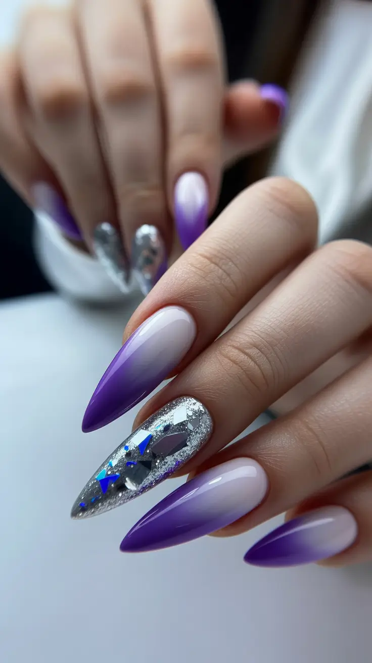 nail art ideas for summer 2026 Amethyst Fade Crystal Glam