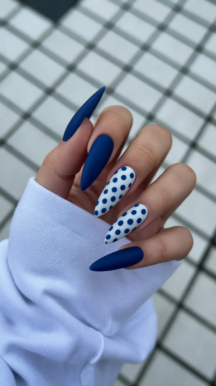 nail art ideas for summer 2026 Navy Polka Graphic Chic