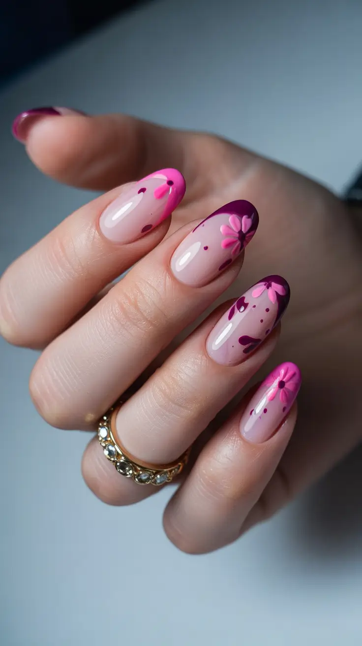 nail art ideas for summer 2026 Pink Bloom Almond Fantasy