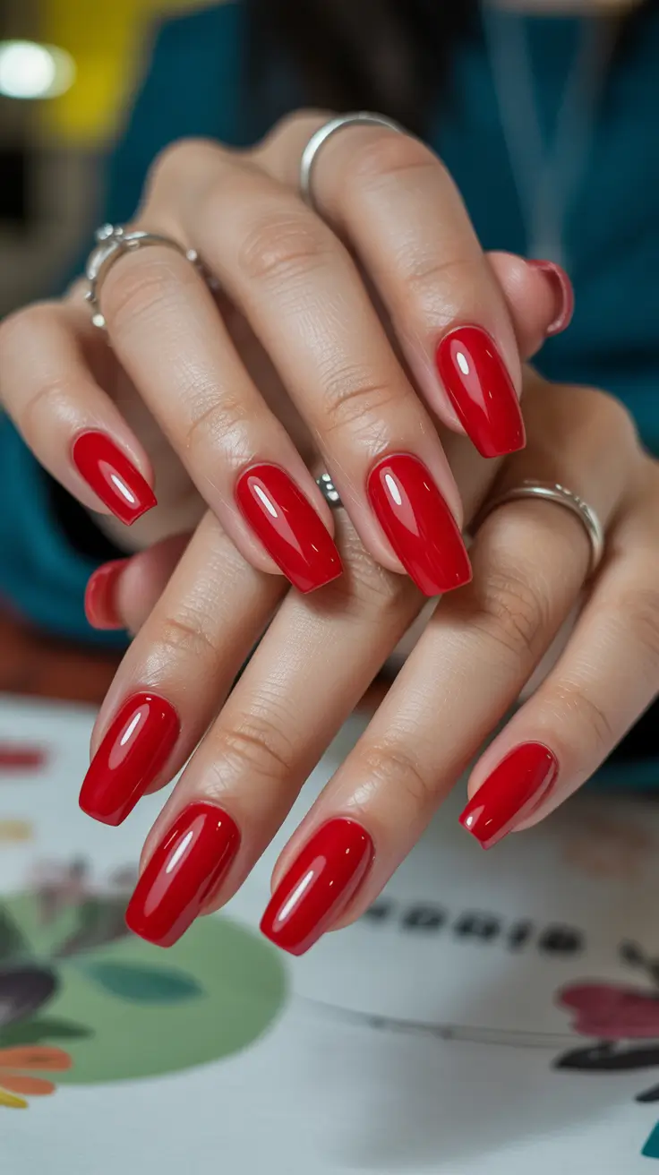 nail art ideas for summer 2026 Cherry Red Statement Length