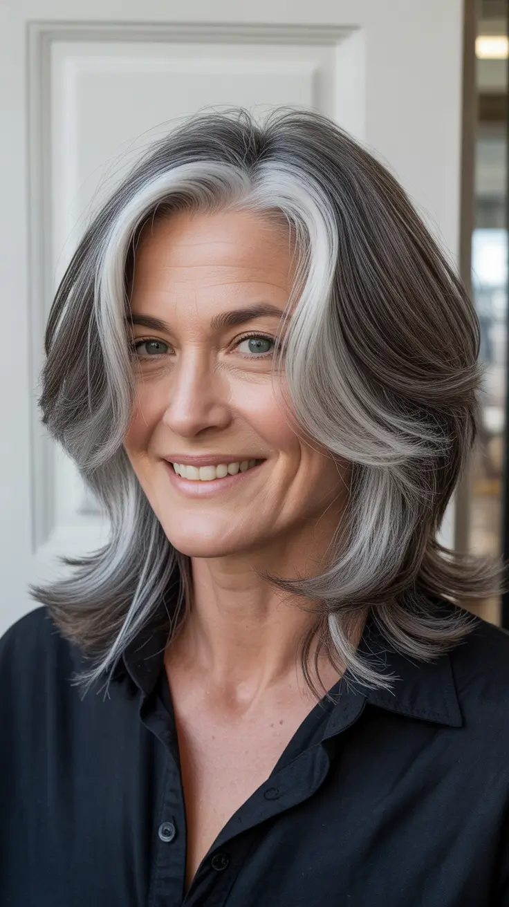 popular spring haircuts for women over 40 2026 Layered Silver Shoulder Length Style