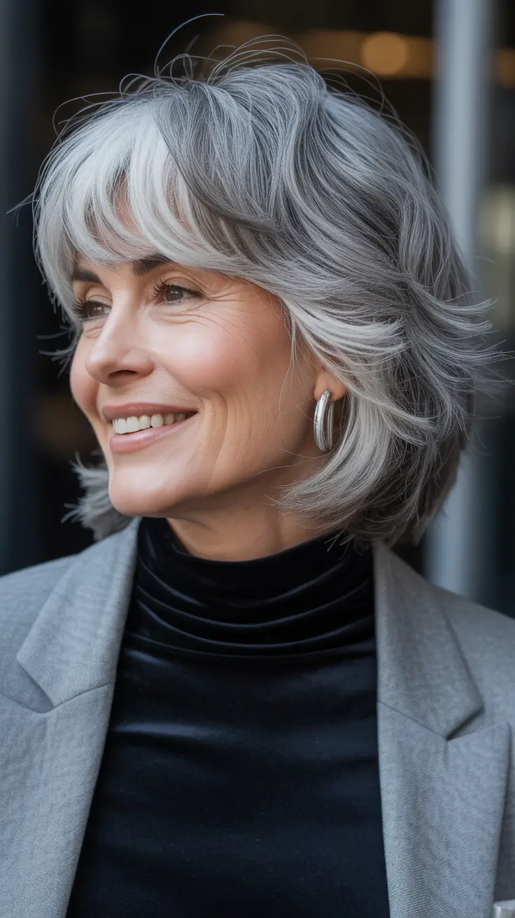 popular spring haircuts for women over 40 2026 Airy Shaggy Silver Layers