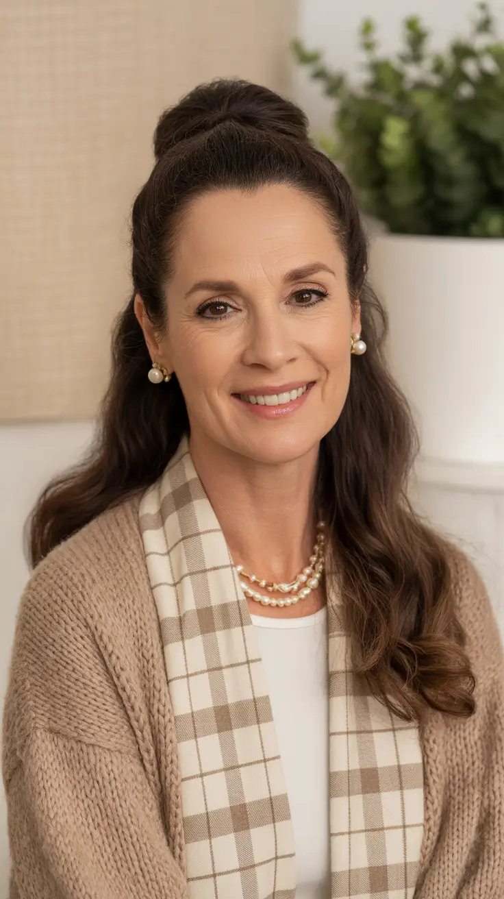 popular spring haircuts for women over 40 2026 Half Up Curly Long Style