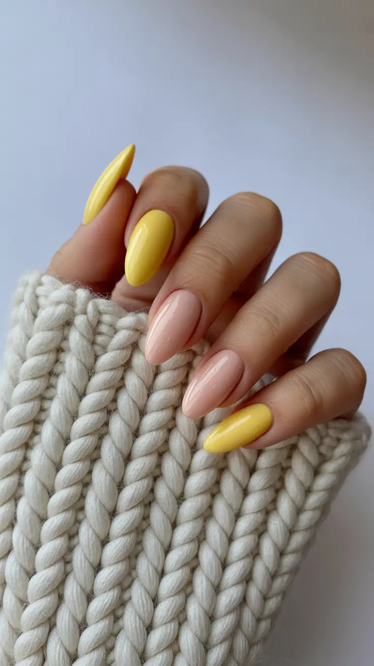 preppy spring almond nails 2026 Pastel Yellow and Soft Pink: A Preppy Spring Mood