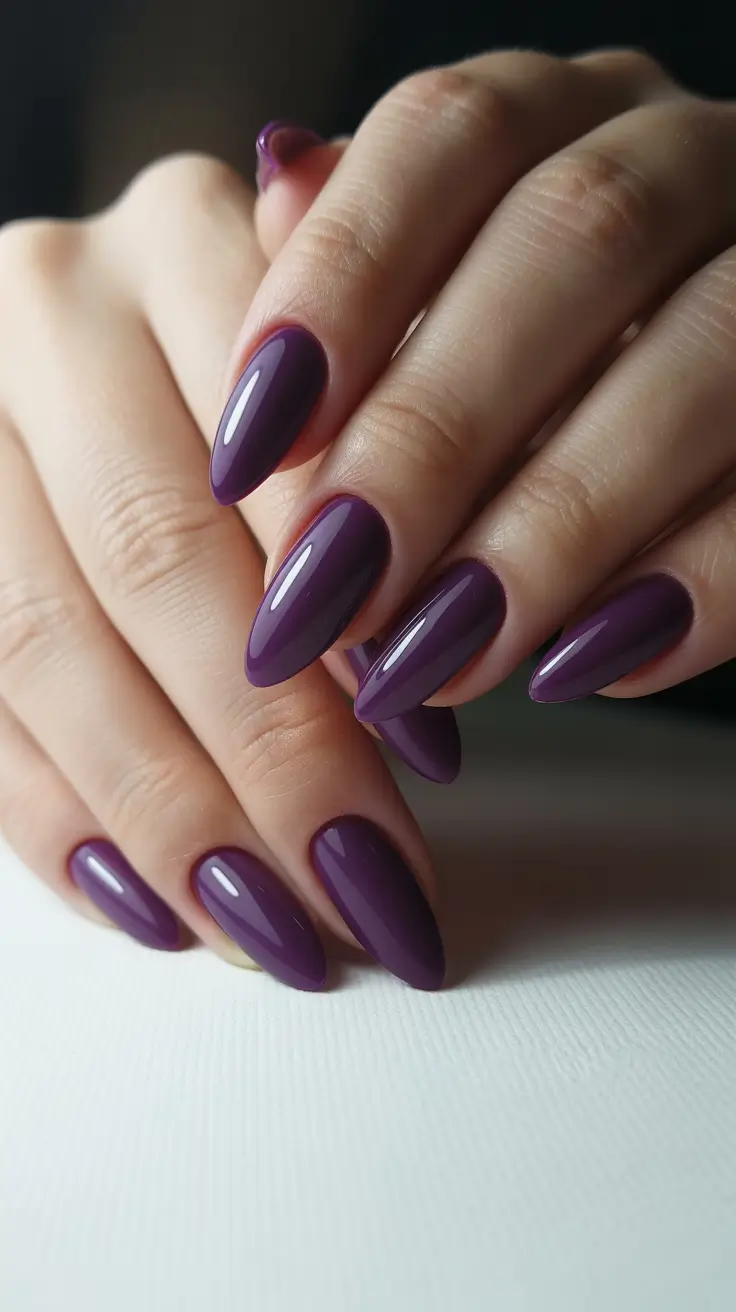preppy spring almond nails 2026 Deep Plum Almond Nails for Sophisticated Spring Contrast