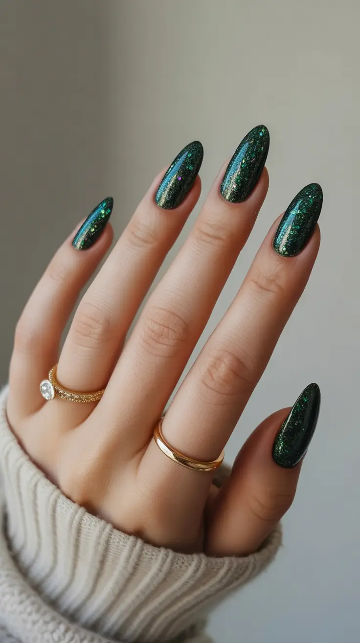 preppy spring almond nails 2026 Emerald Cat Eye Sparkle for Elevated Spring Nails