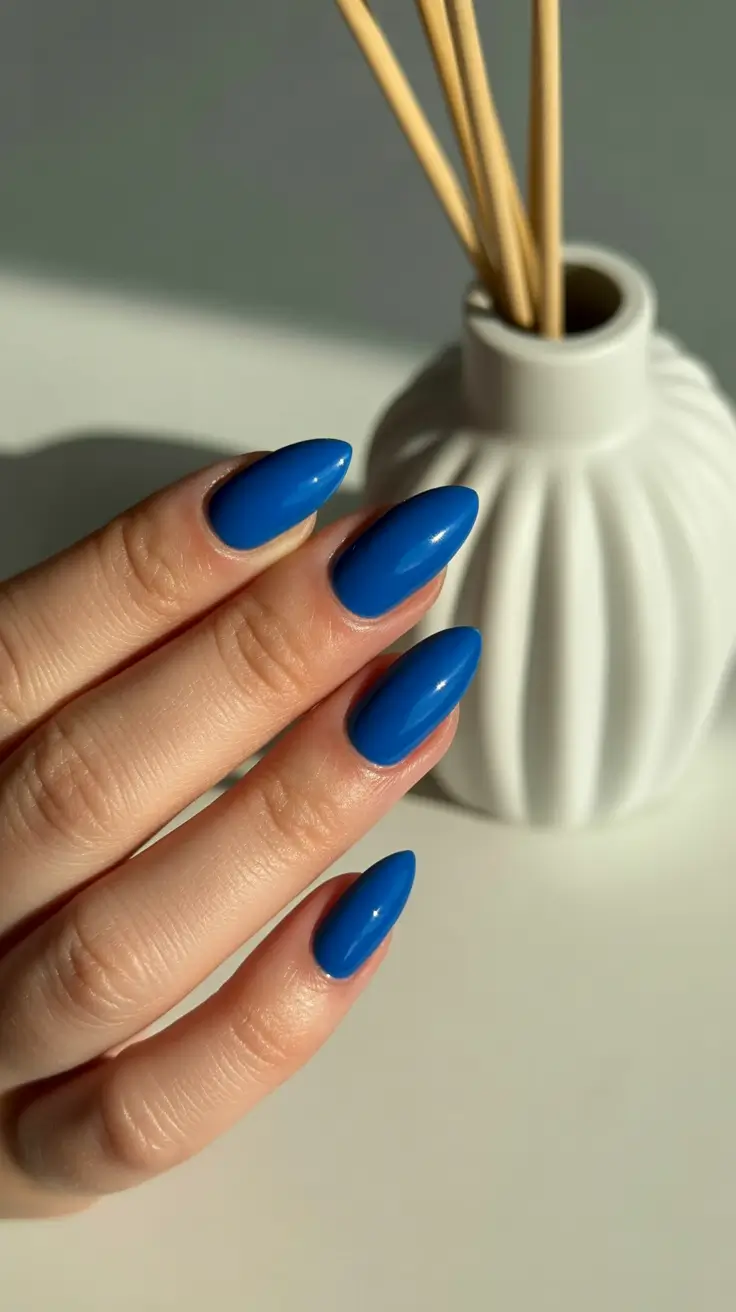 preppy spring almond nails 2026 Bright Blue Almond Nails That Instantly Wake Up Your Look