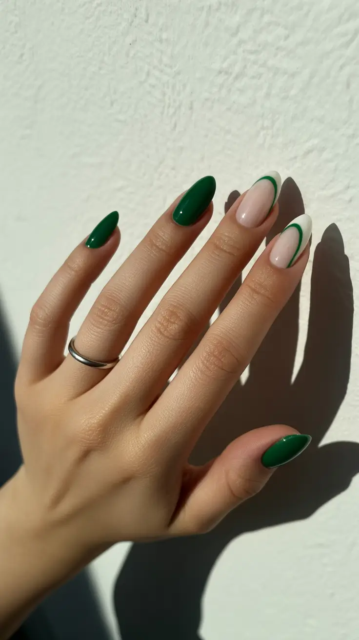 preppy spring almond nails 2026 Preppy Green French Almond Nails with a Modern Twist