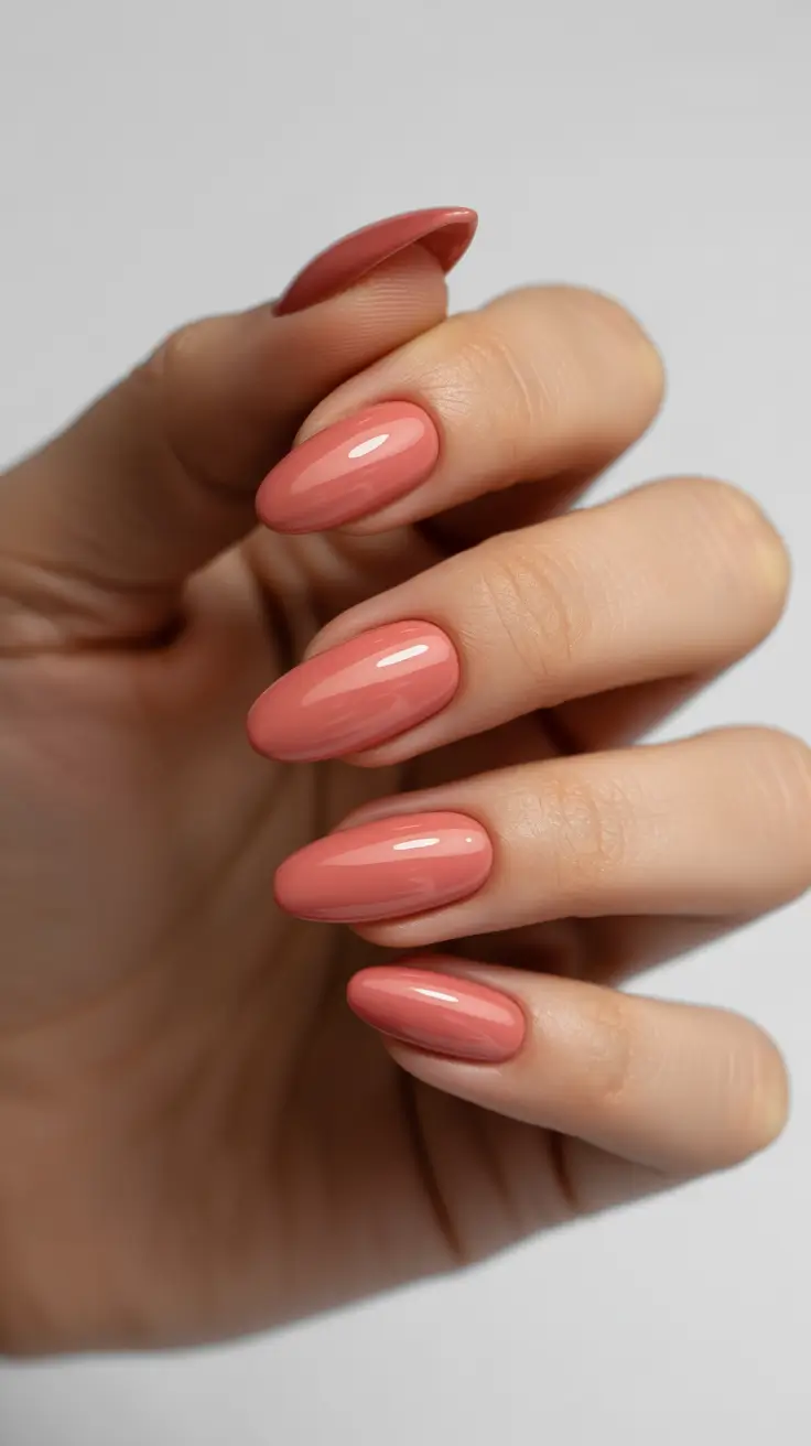 preppy spring almond nails 2026 Glossy Peach Pink Almond Nails for Soft Spring Energy