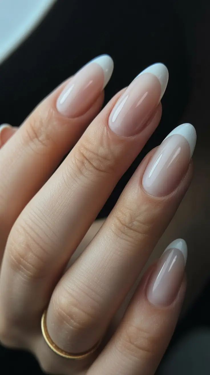 pretty spring nails acrylic 2026 Elegant Almond French Acrylic Nails with a Soft Neutral Base