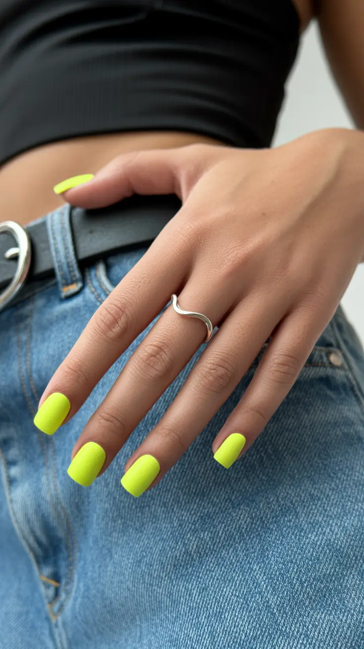 pretty spring nails acrylic 2026 Neon Yellow Square Acrylic Nails for a Bold Spring Statement