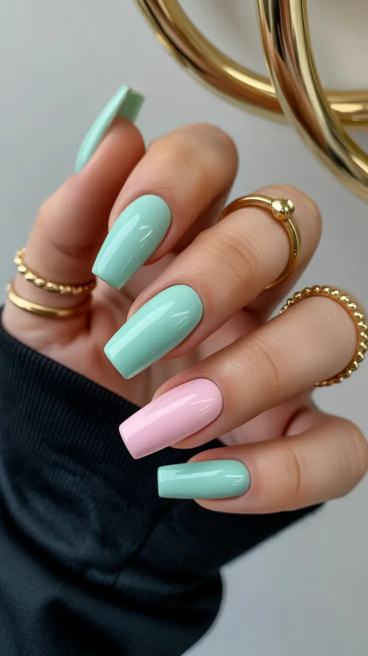 pretty spring nails acrylic 2026 Mint Green and Soft Pink Acrylic Nails That Capture Early Spring