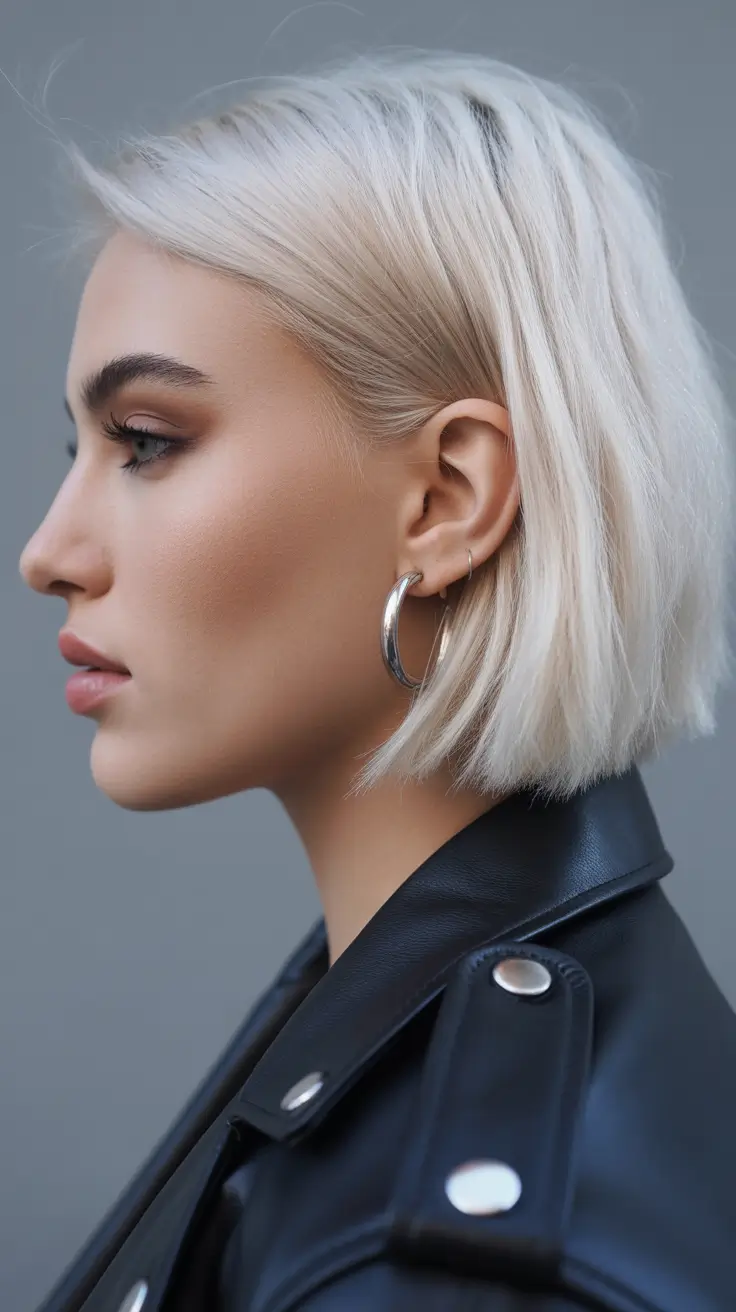simple spring short hairstyles 2026 Cool Platinum Micro Bob With Graphic Edge