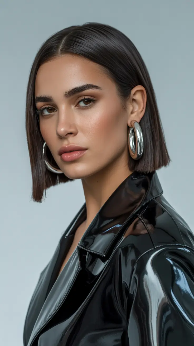 simple spring short hairstyles 2026 Glass Brunette Bob With Modern Attitude