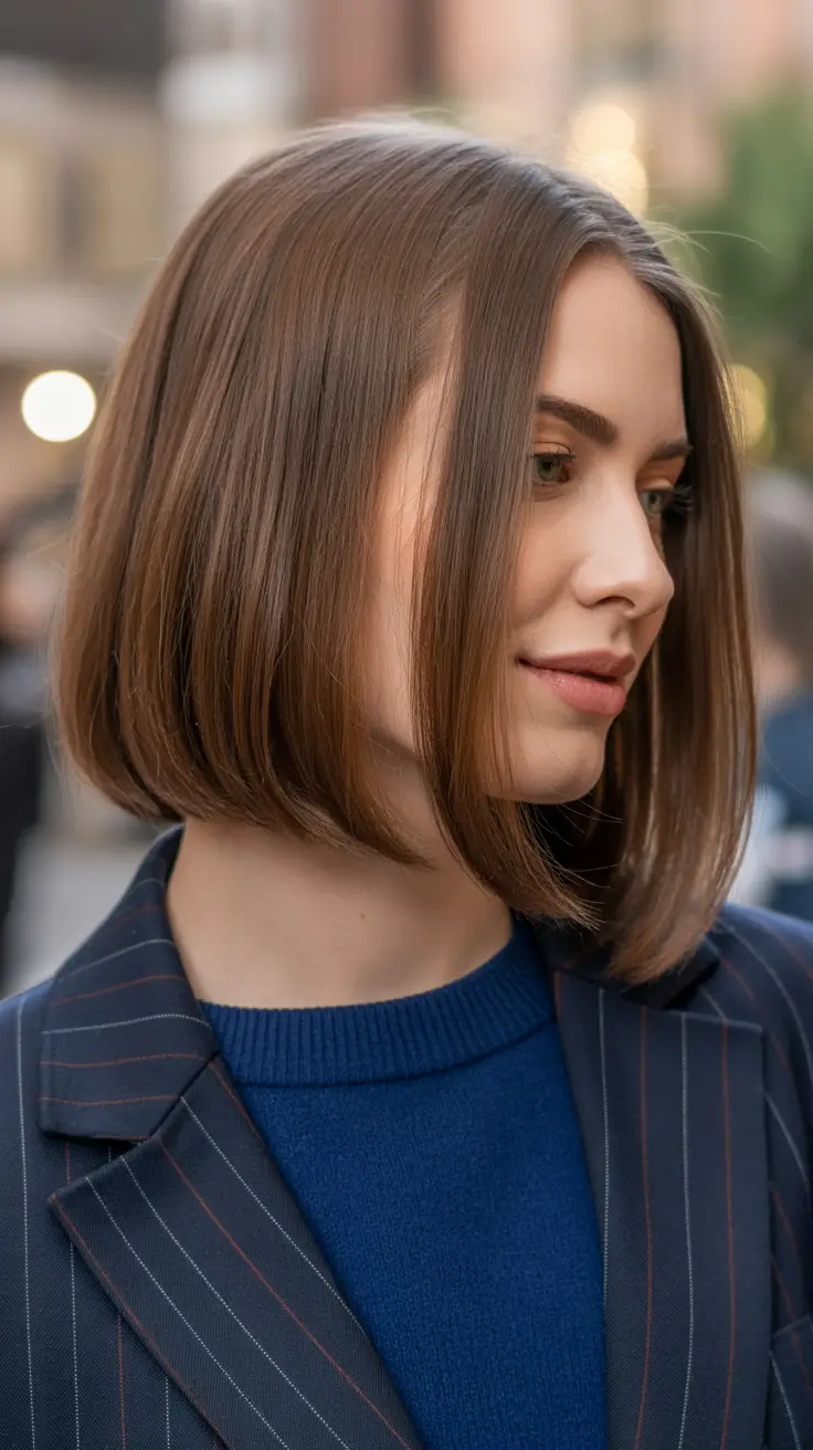 simple spring short hairstyles 2026 Polished Chestnut City Bob With Soft Structure