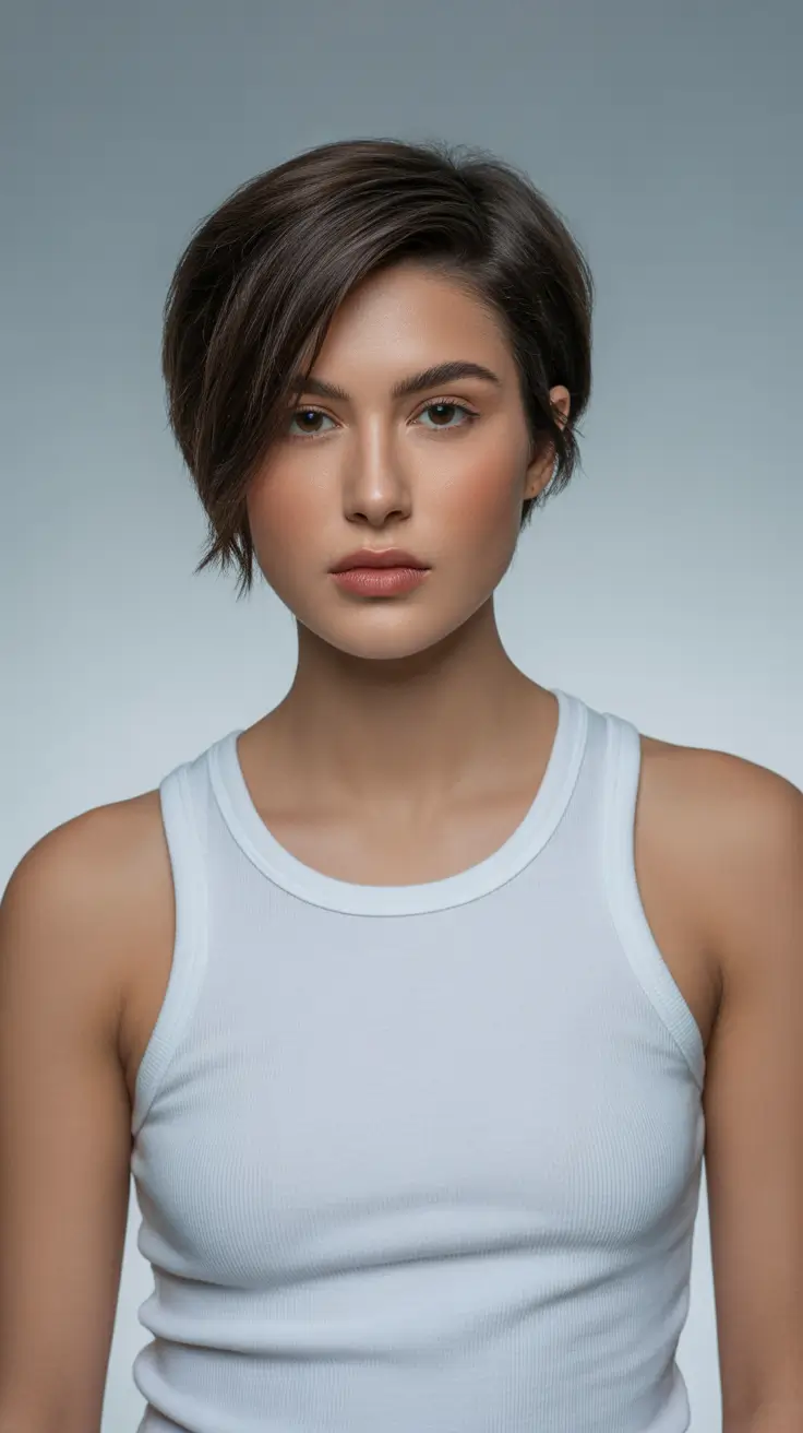 simple spring short hairstyles 2026 Asymmetrical Espresso Crop With Modern Edge