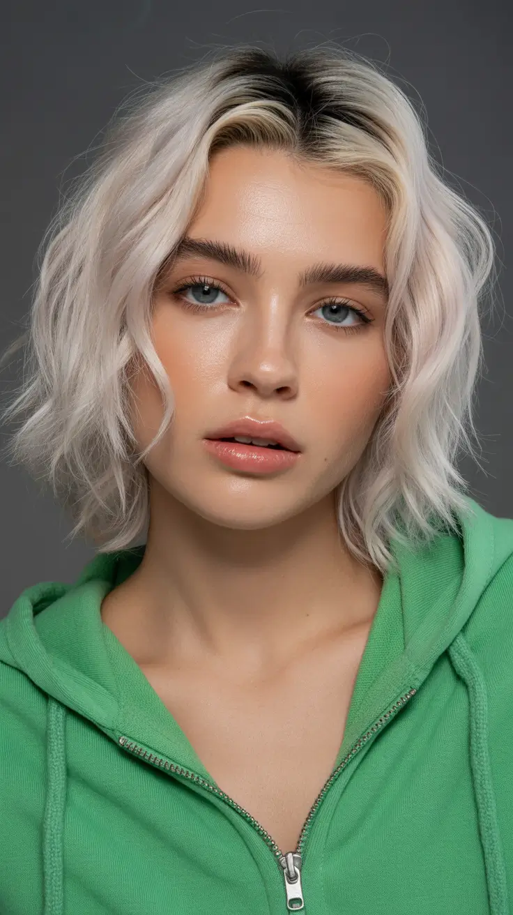 simple spring short hairstyles 2026 Undone Platinum Wave Bob With Playful Lightness