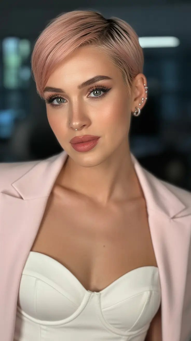 soft spring short haircut styles 2026 Blush Pink Soft Pixie for a Romantic Spring Refresh