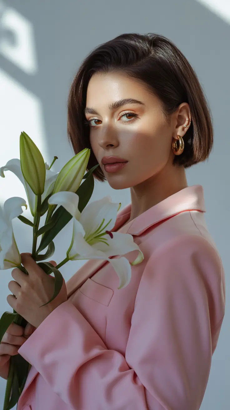 soft spring short haircut styles 2026 Soft Brunette Parisian Bob with Natural Spring Shine