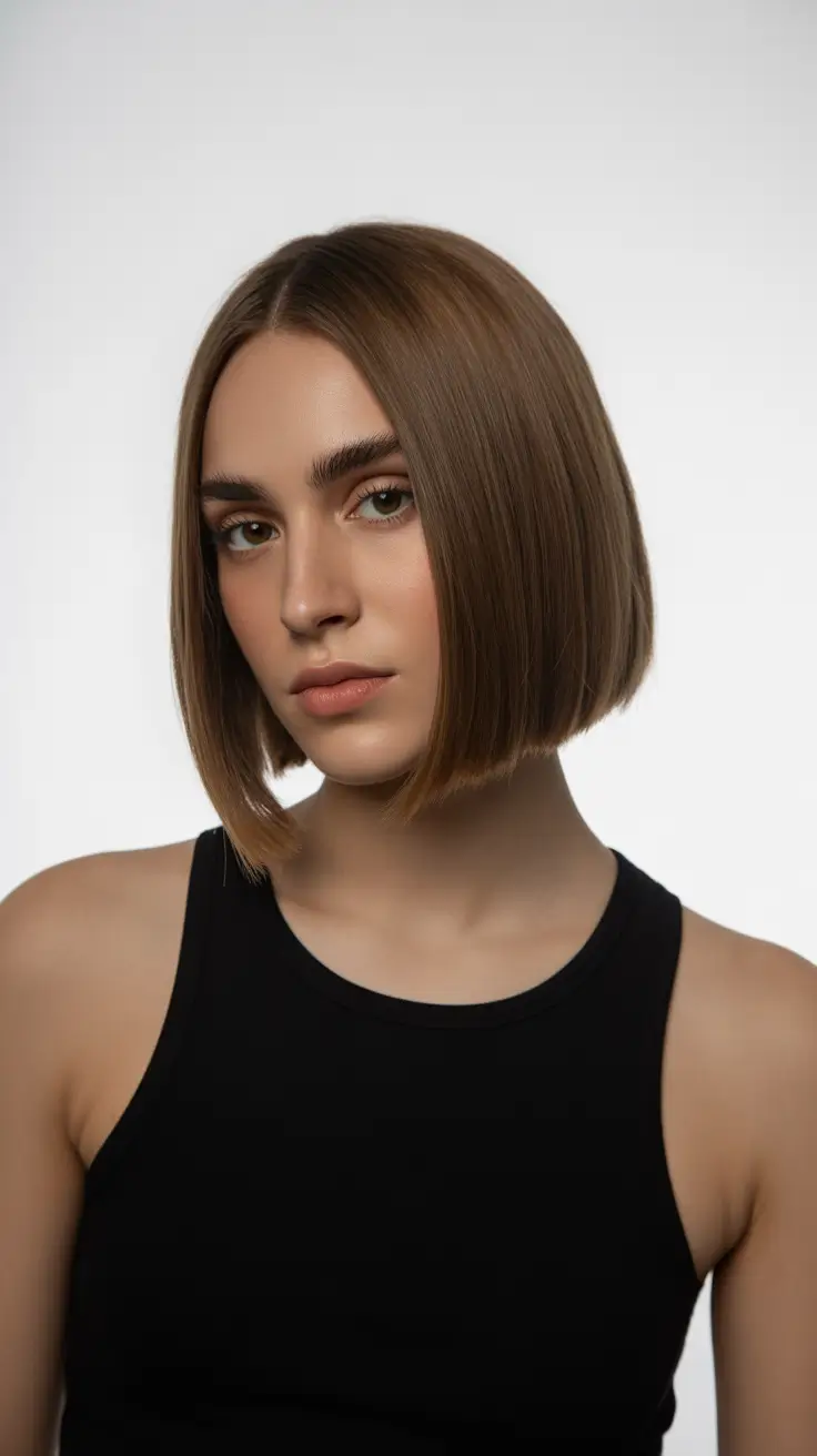 soft spring short haircut styles 2026 Soft Natural Brunette Classic Bob with Polished Shape