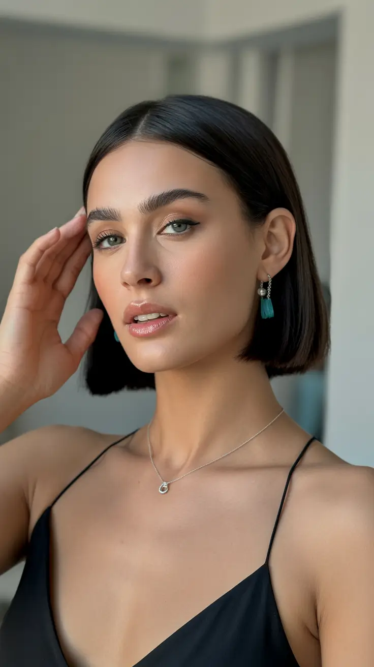 soft spring short haircut styles 2026 Minimalist Classic Brunette Bob with Soft Spring Balance