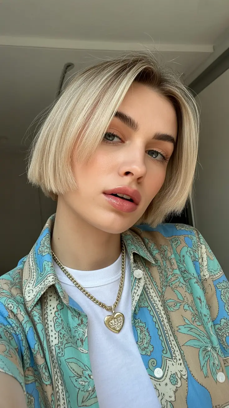 soft spring short haircut styles 2026 Soft Champagne Blonde Blunt Bob with Airy Spring Texture