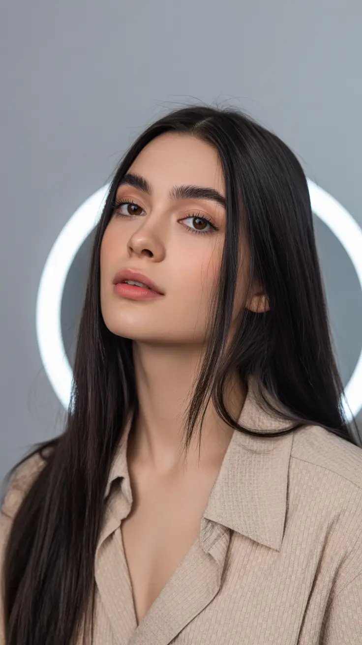 sophisticated spring mid length haircut 2026 Minimalist Straight Mid Length Cut with Subtle Face Framing