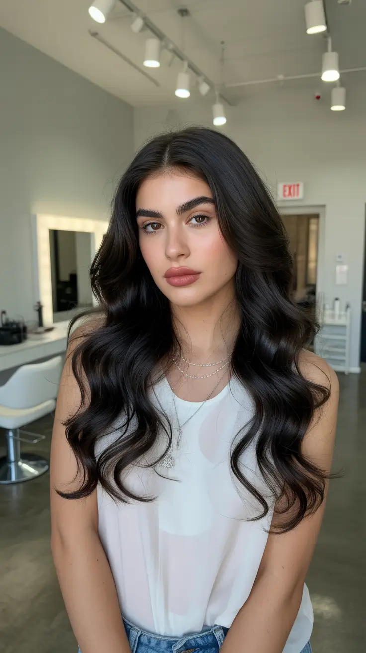 sophisticated spring mid length haircut 2026 Soft Glam Waves with Balanced Mid Length Layers