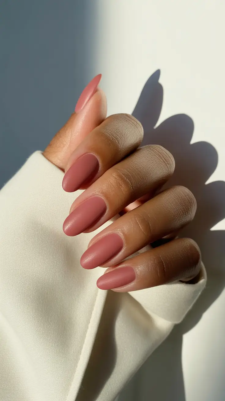 sophisticated spring oval nails 2026 Muted Rose Velvet Everyday Elegance