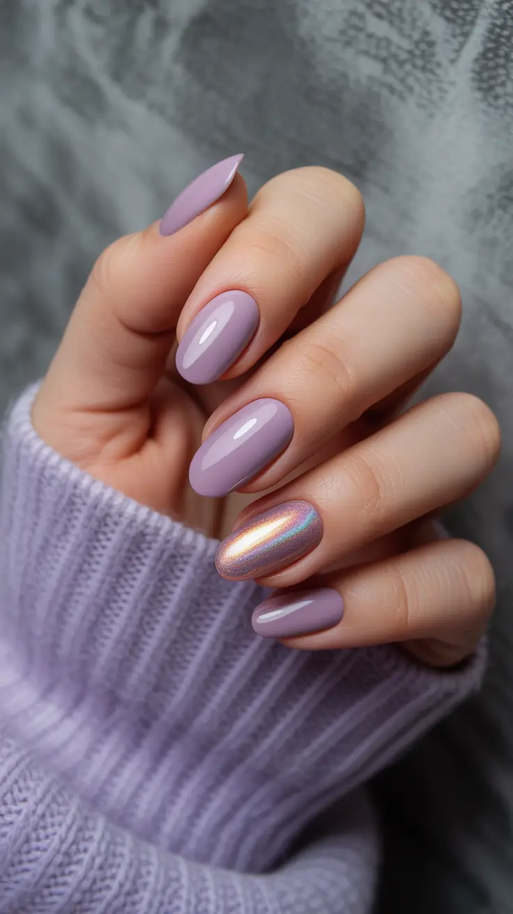 sophisticated spring oval nails 2026 Lavender Chrome Accent Modern Romance