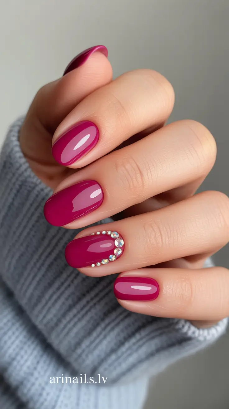 sophisticated spring oval nails 2026 Berry Jewel Curve Chic Statement