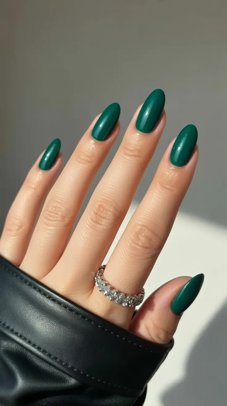 sophisticated spring oval nails 2026 Emerald Glass Monochrome Confidence