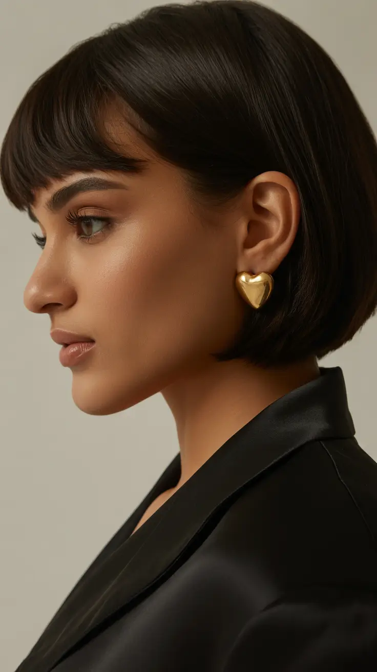 summer short haircut ideas 2026 Sleek Parisian Bob with Soft Micro Bangs