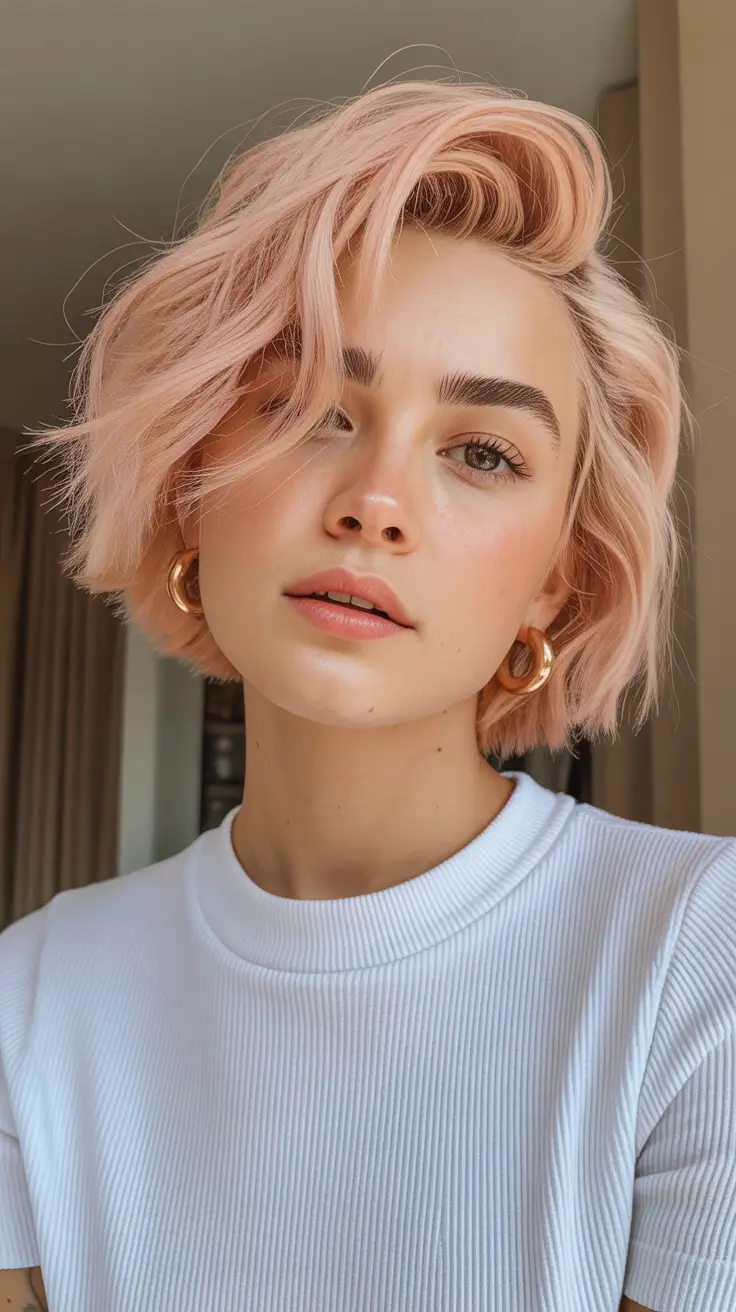 summer short haircut ideas 2026 Playful Peachy Textured Bob with Movement