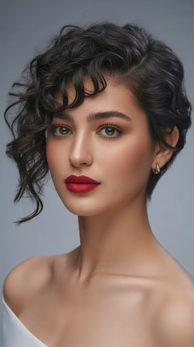 summer short haircut ideas 2026 Vintage-Inspired Curly Pixie with Sculpted Volume